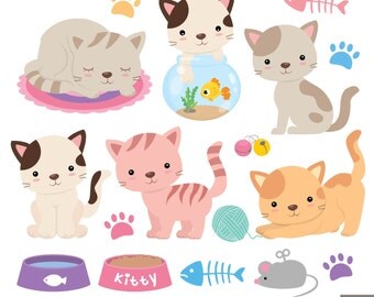 Kitties Digital Clipart, Cat Clipart