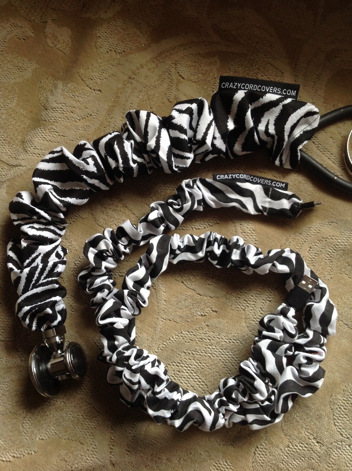 Stethoscope Cover and Cell Phone Cord Cover by CrazyCordCovers