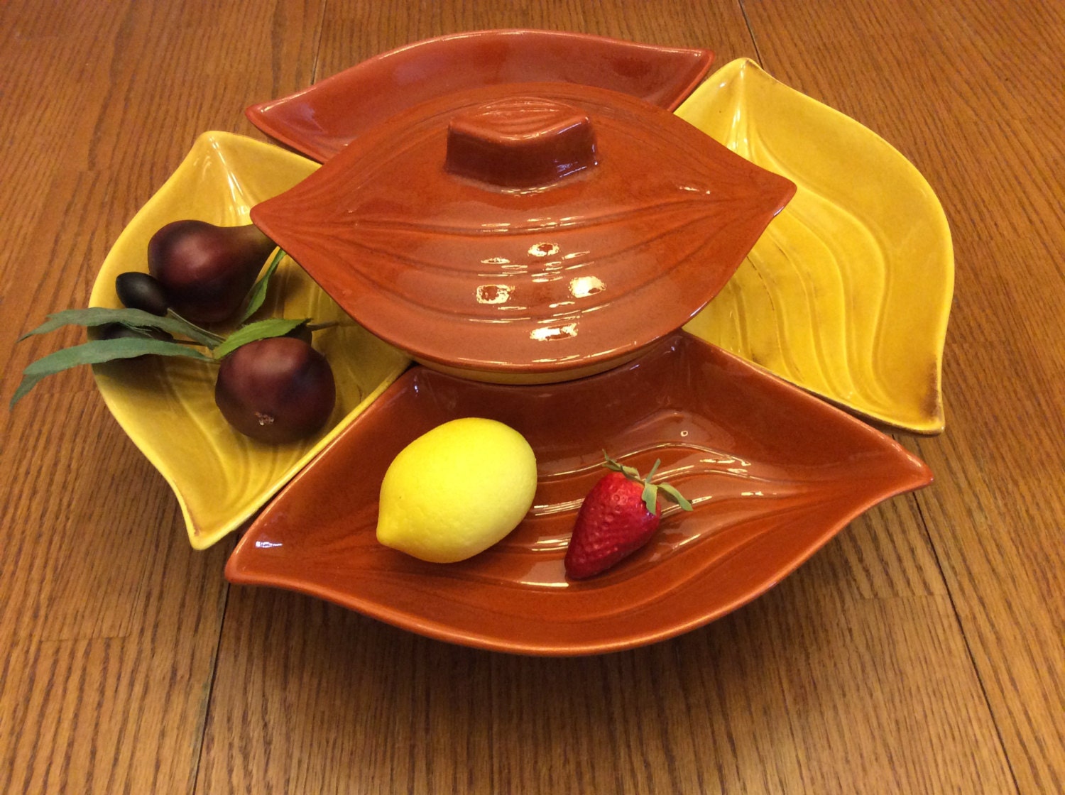 Retro MidCentury California Pottery 7 Piece Lazy Susan Set Haute Juice