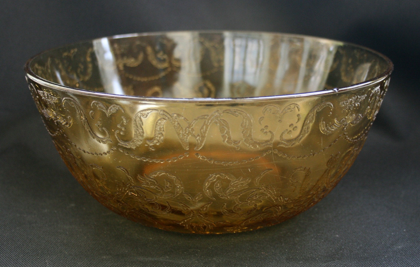 Federal Depression Amber Glass Serving Bowl by SankeyBlueVintage