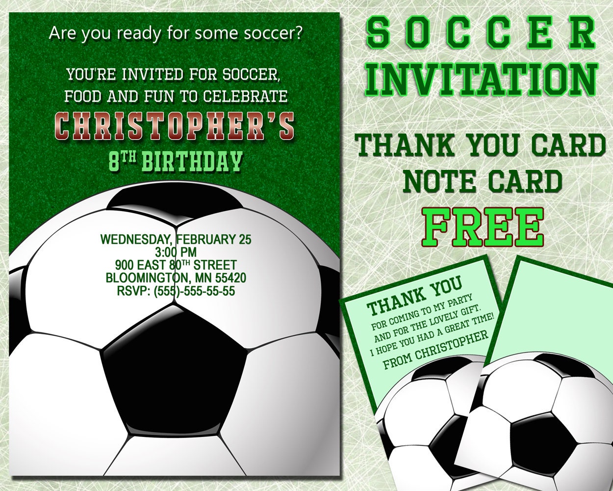 Soccer Invitation for boys Birthday Party Printable Invite