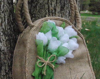 Embroidered Tote Bag | Designer purse | Handmade bag burlap | Bag | Bag burlap and silk ribbon | satin | gift | Flower Tote Bag | Handbags