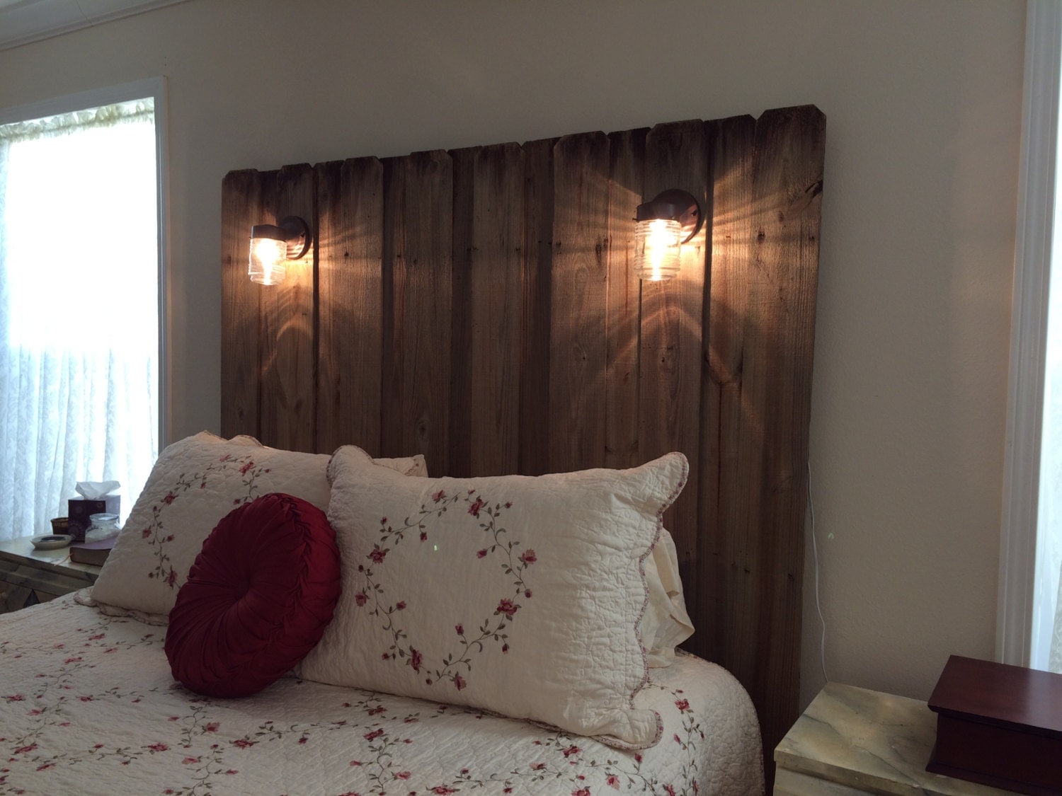 Queen Lighted Reclaimed wood Headboard by ChicNShabulous on Etsy