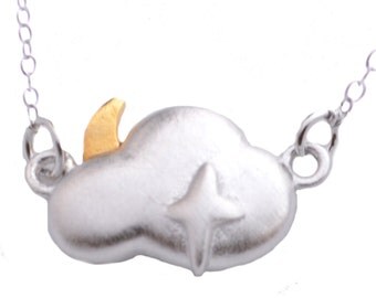 Star and Crescent Moon Little Cloud Sterling Silver Necklace n16