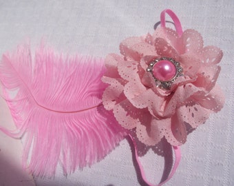 PINK Feather Flapper Headband,Photo Shoot Headband,Baby Headband,Pink Flapper Costume Headband,Pink HAIR Accessories,Flower Girl Headband