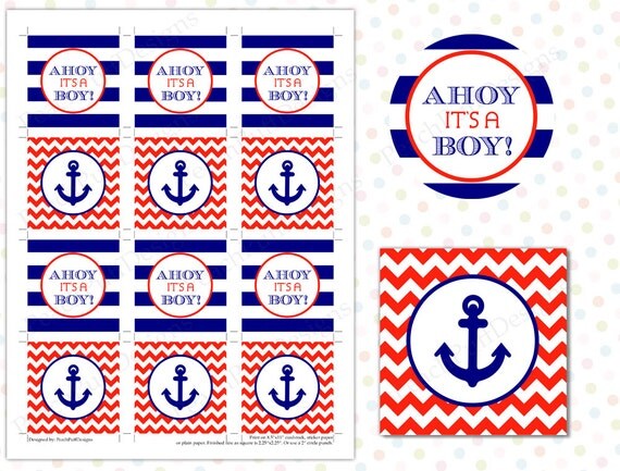 Ahoy its a boy baby shower tags INSTANT DOWNLOAD Ahoy its