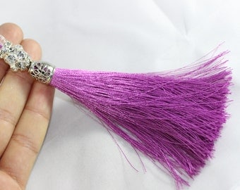 5 Pcs Violet Silky Thread Tassel, Beaded Tassel Necklace, 130 mm Tassel Pendants with Swarovski Stones