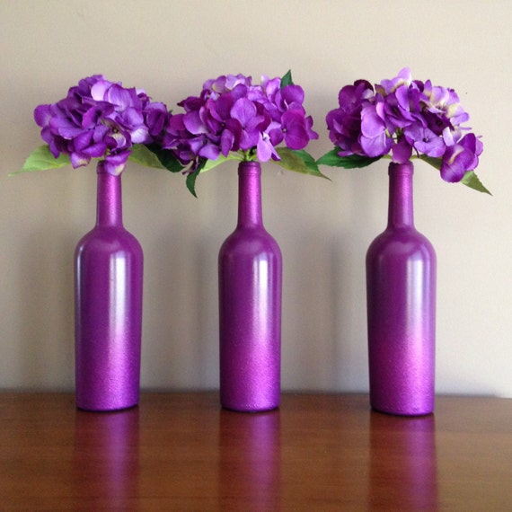 Purple Wine Bottles-Glittered Wine by PrettyFabDecor on Etsy