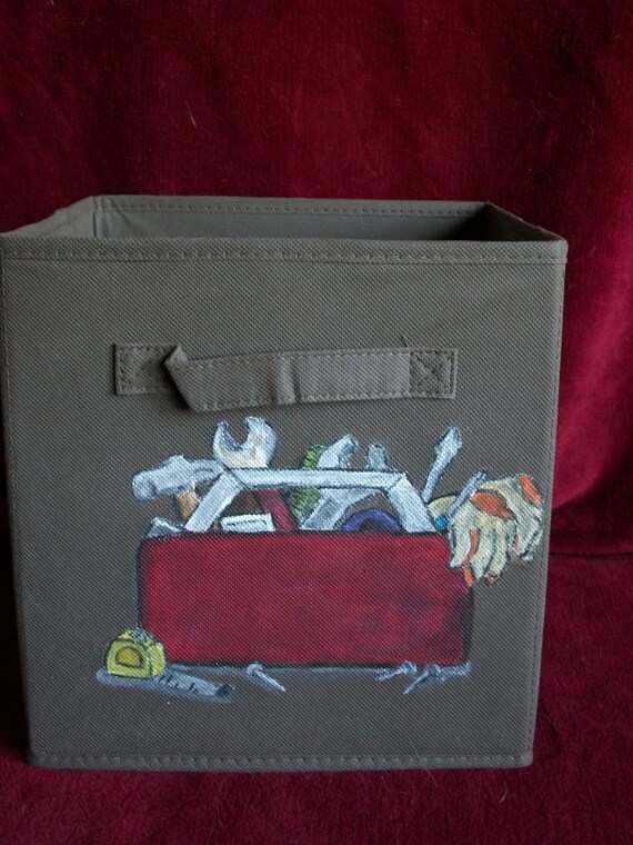 Hand Painted Fabric Bins Construction Theme by IdealArtCreations