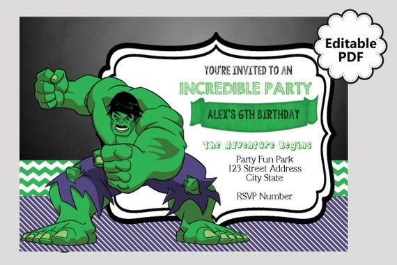 Hulk Birthday Party Invitation Template 3