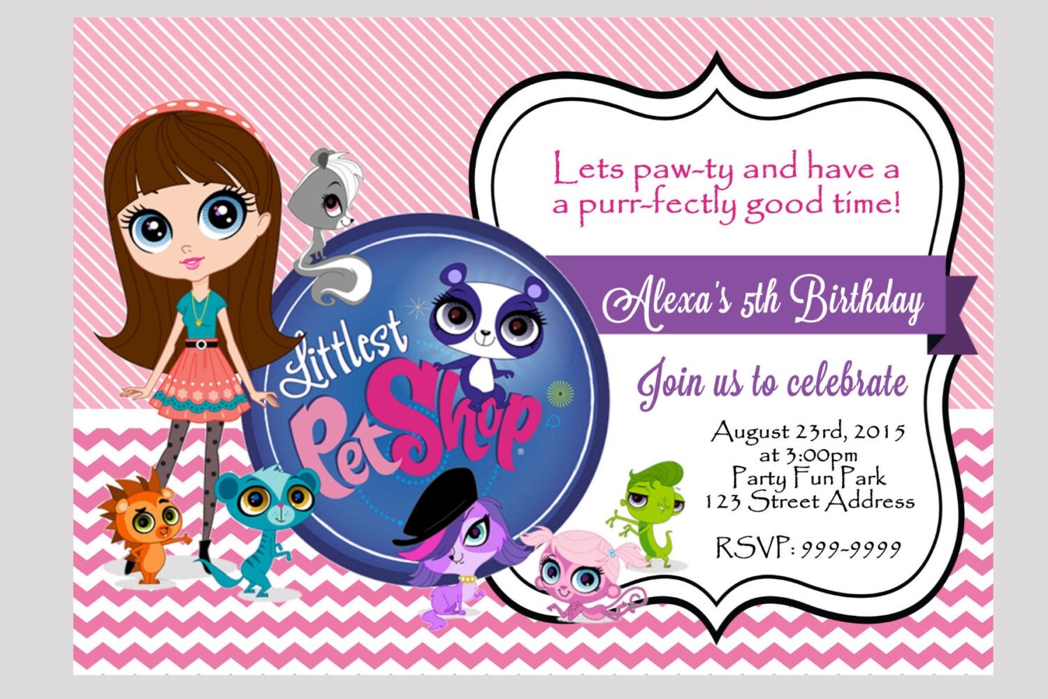 Littlest Pet Shop Birthday Invitation 4x6 or by samsprintboutique