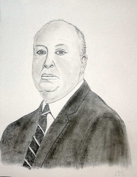 Pencil sketch of Alfred Hitchcock by PopCultureSketches on Etsy