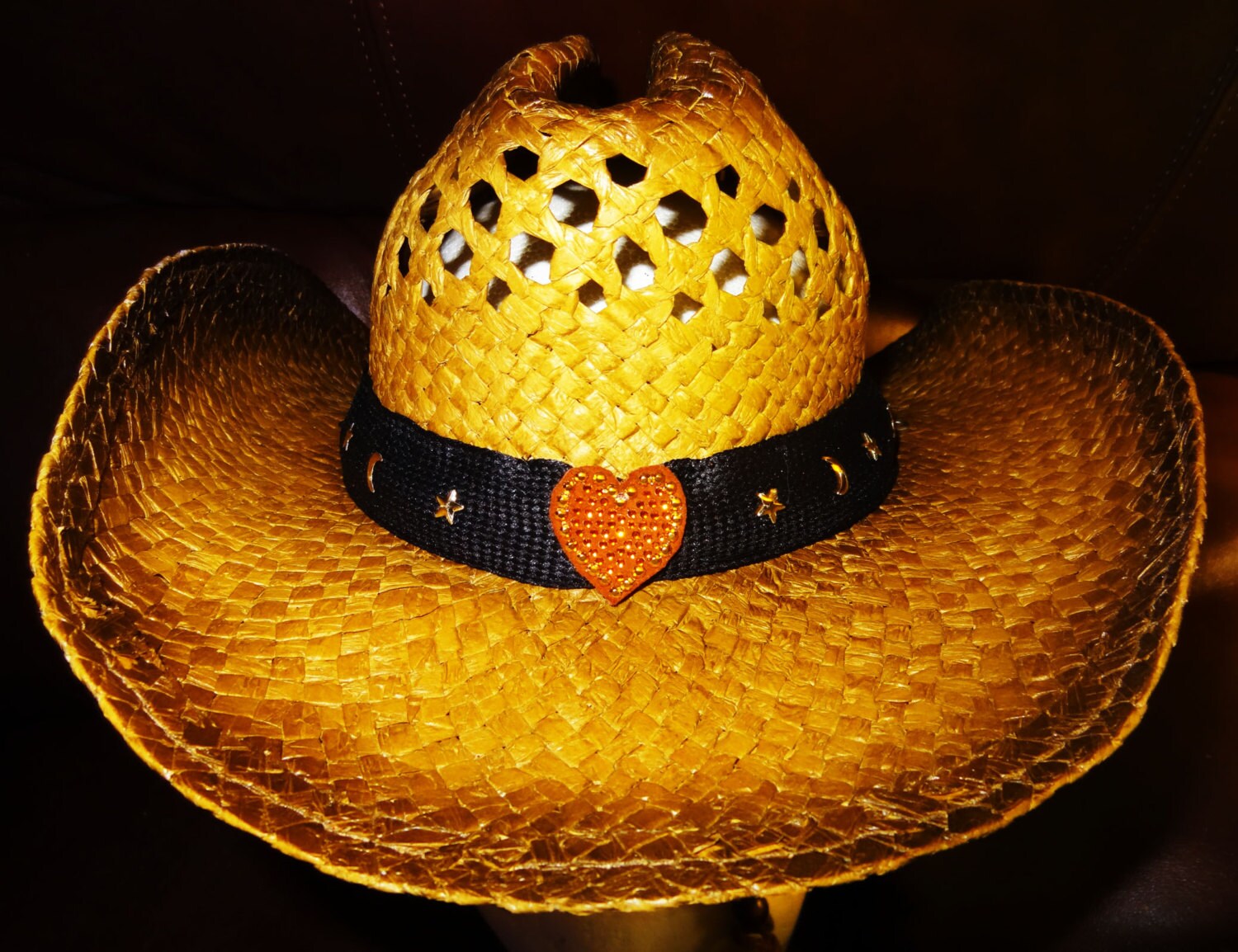 Cowgirl hat cowboy hat custom hat band orange rhinestones