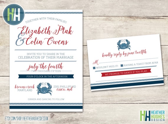 printable wedding invitation, patriotic nautical theme