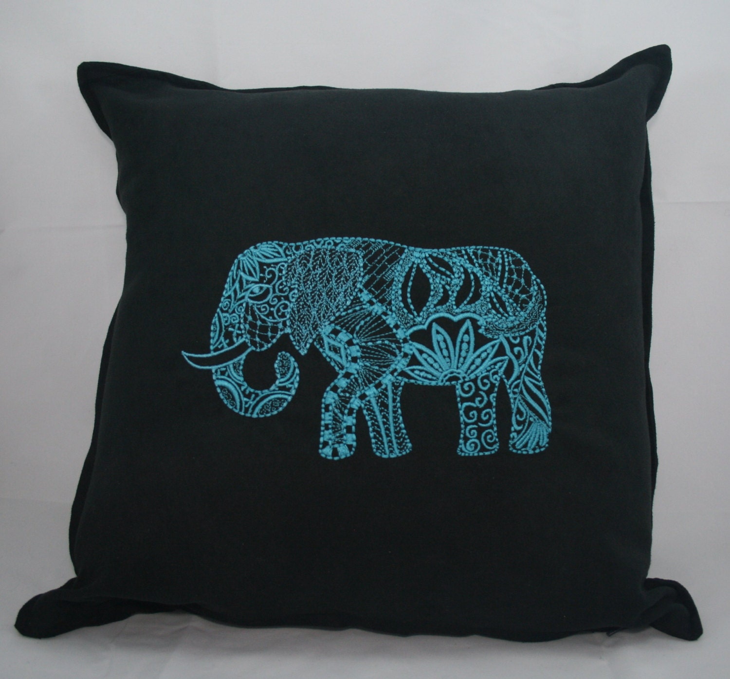 Black Decorative Pillow Elephant embroidering in by ClubDeb