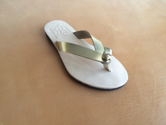 Gold Leather Sandals Handmade Sandals Flat Sandals leather shoes US ...