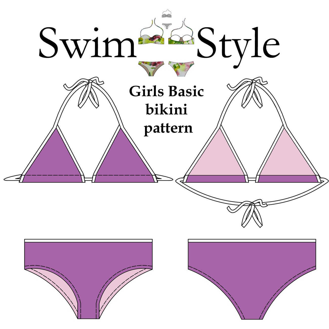 Girls Basic bikini pdf pattern size 6 to 14 by Swim style