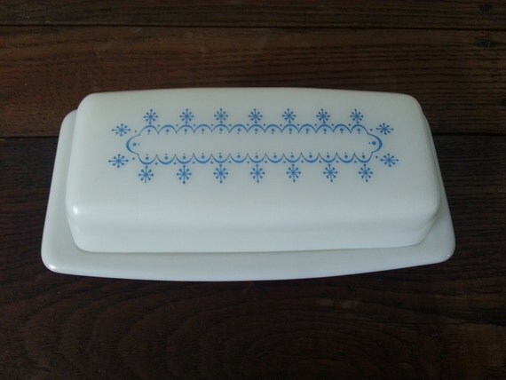 vintage pyrex snowflake blue butter dish shabby chic cottage vintage pyrex snowflake blue butter dish shabby chic cottage