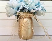 Three Flower Pens with Mason Jar - blue gold shabby chic rustic cottage distressed wedding guest book office pens Three Flower Pens with Mason Jar - blue gold shabby chic rustic cottage distressed wedding guest book office pens