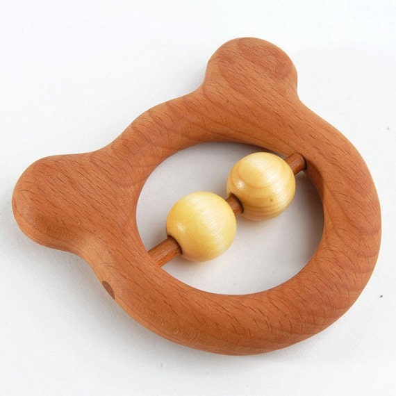 Wooden Teething Toy Organic Wooden Rattle by WoodenCaterpillar