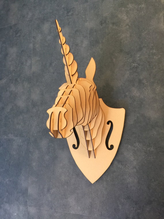 Large/ Small Wooden Unicorn Trophy Head Kit 3D Wall Art Home