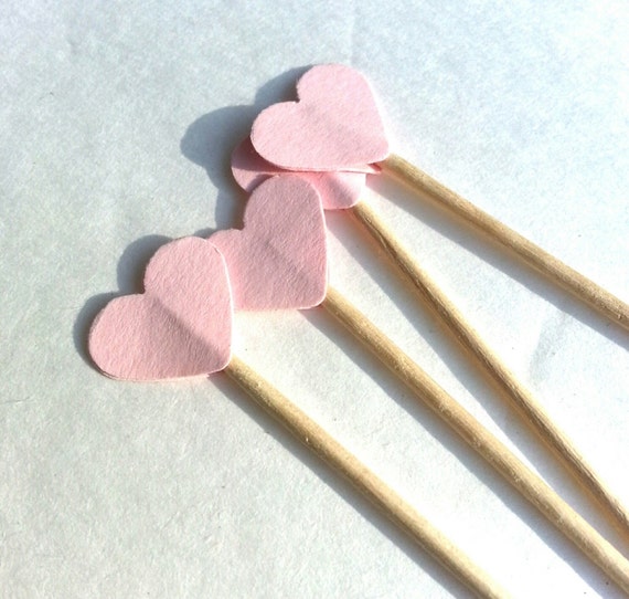 24 Mini Powder Pink Heart Toothpicks