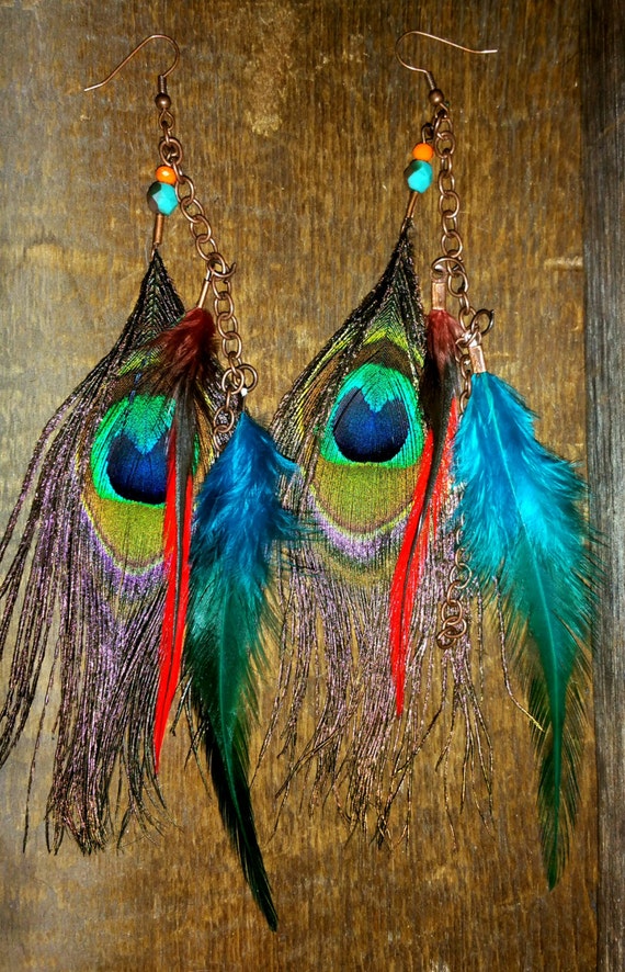 Peacock earrings by Courprims on Etsy