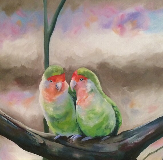 Items similar to Pastel Love Birds  Oil Painting on Etsy