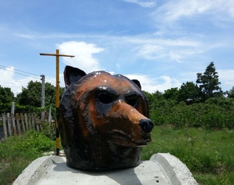 Paper mache Bear Head // Bear Mask // Paper Bear // Grizzly bear // animal mask // animal head // animal costume