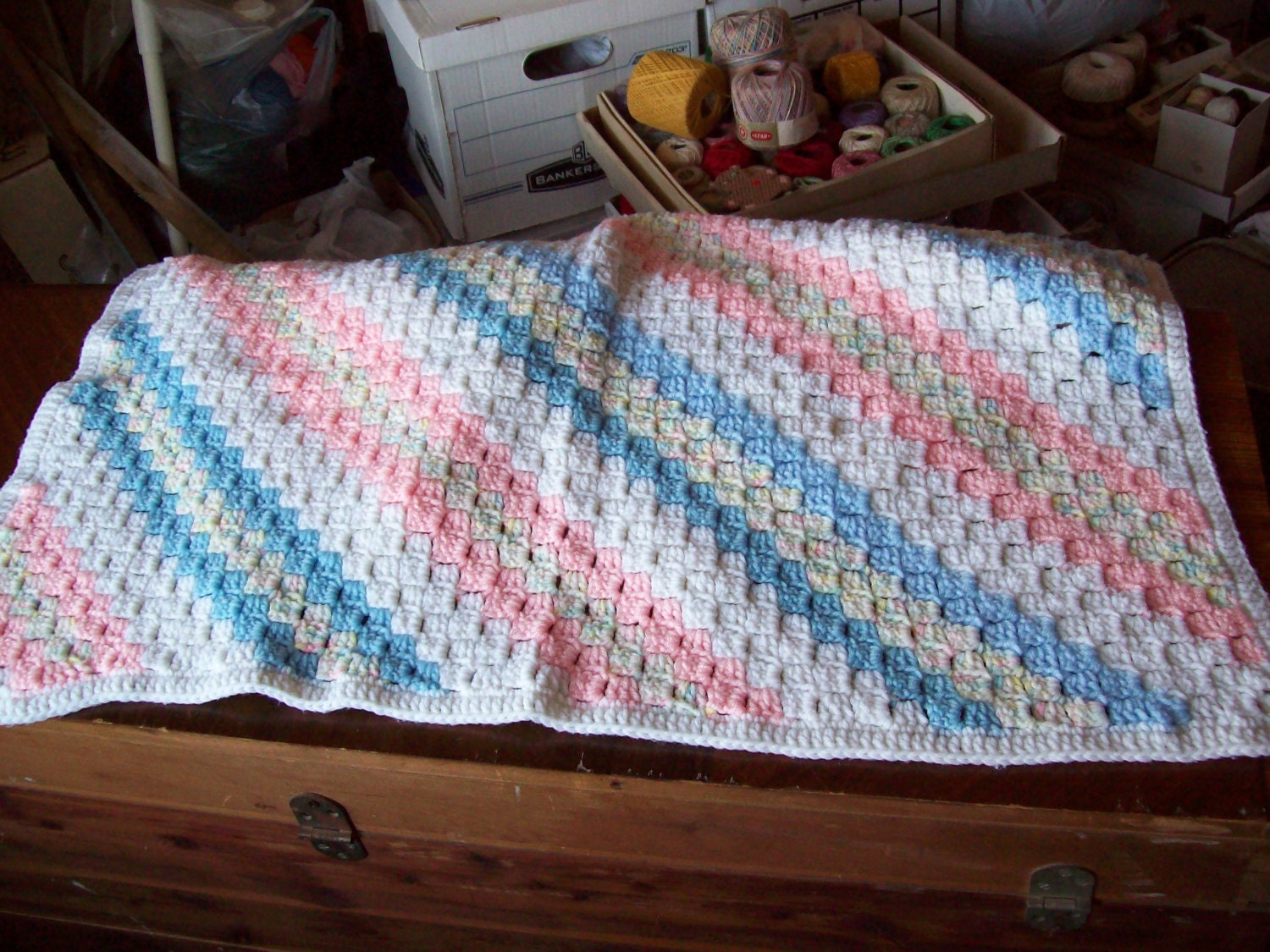 Hand crocheted Baby Blanket Lap robe afghan