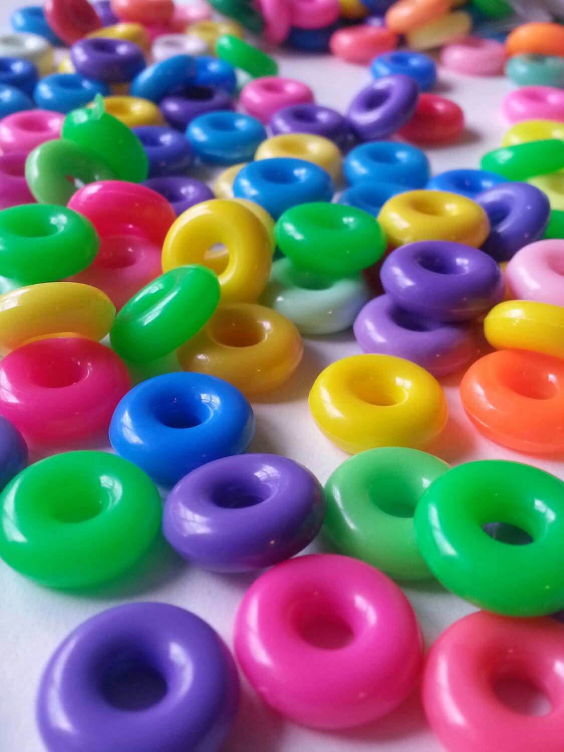 100 Count Bright Candy Colored Ring Beads Assorted Colors 14mm
