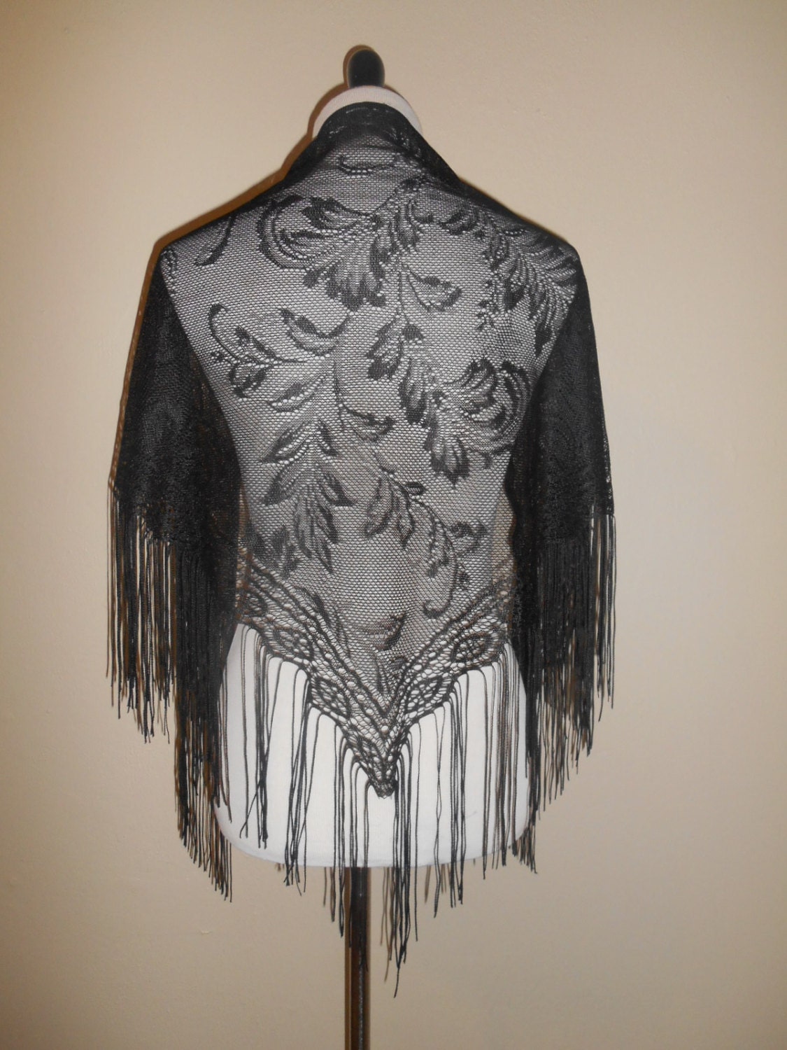 Vintage sheer lace black shawl fringe – Haute Juice