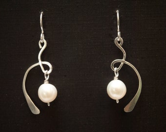 Sterling Silver White Freshwater Pearl Swirl Earrings