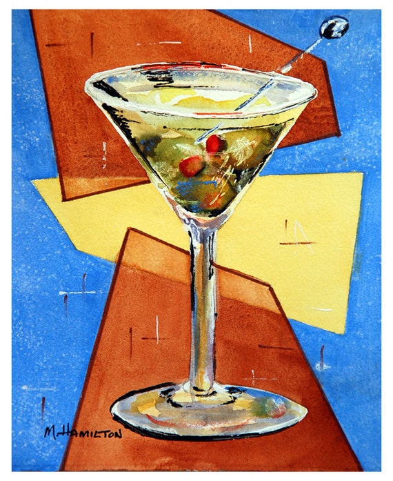 Martini Art Print Martini Glass With Olives Cocktail Bar