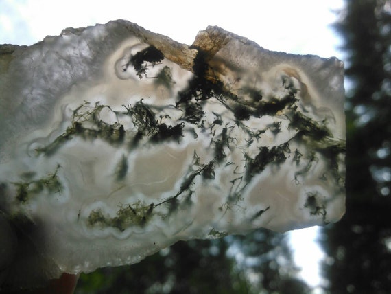 Oregon Ochocco green moss Agate rough rock slice by gemrockshop