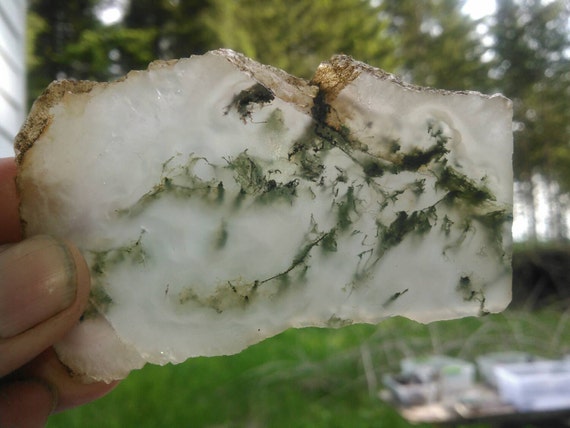 Items similar to Oregon Ochocco green moss Agate rough rock slice for