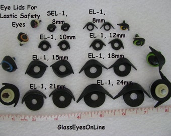 10 PAIR Eye Lids 8mm or 10mm or 12mm or 15mm or 18mm or 21mm or 24mm or 27mm Snap On Back of Safety Eyes for Teddy bears, Dolls (EL-1)