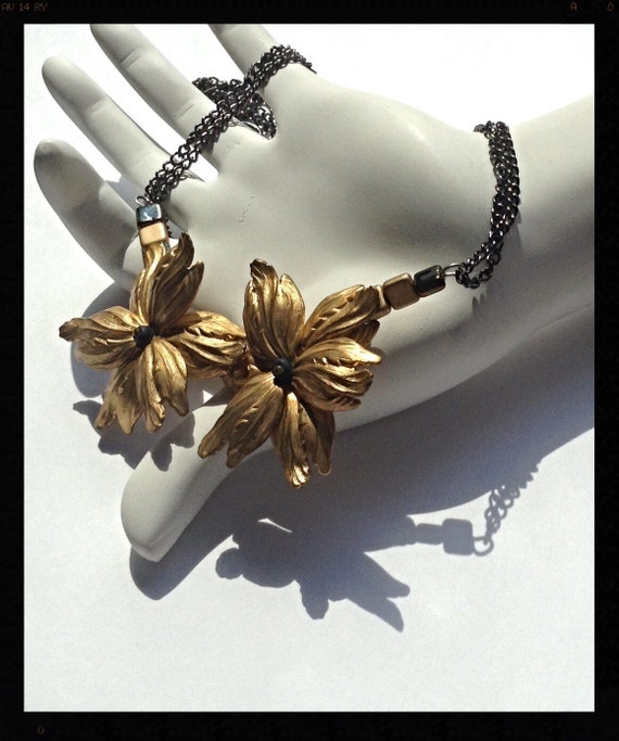 Gold Floral Statement Necklace by jansart on Etsy
