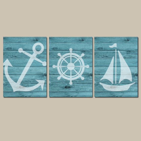 Nautical Wall Art CANVAS or Prints Faux Wood Nautical by TRMdesign