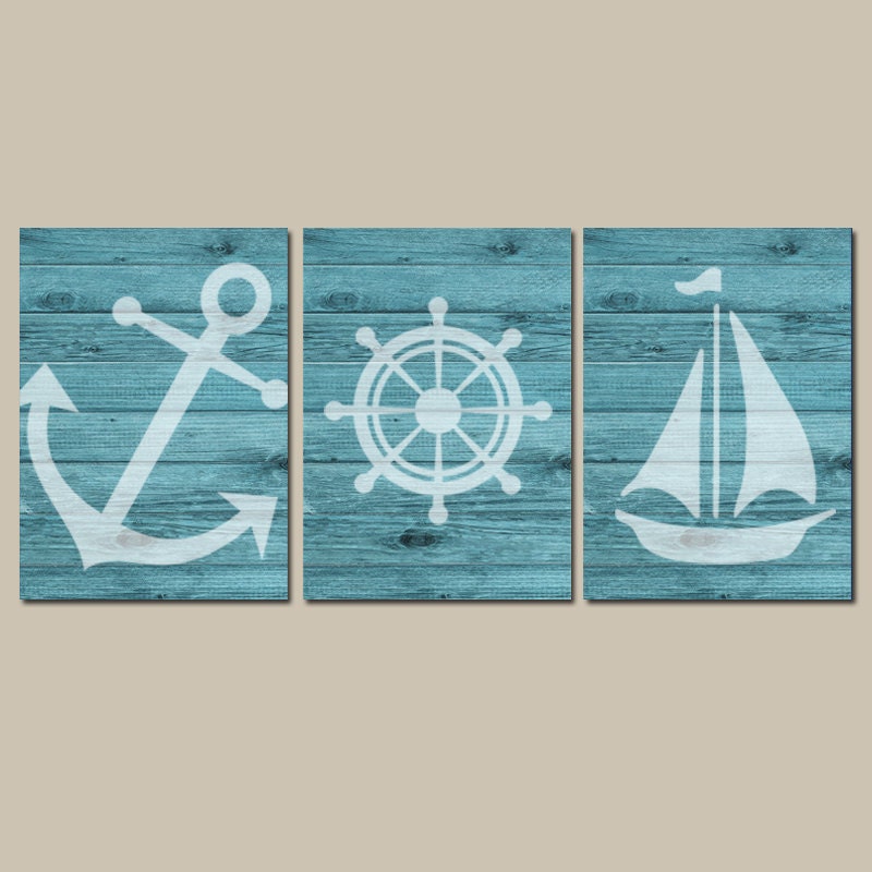 Nautical Wall Art CANVAS or Prints Faux Wood Nautical by TRMdesign