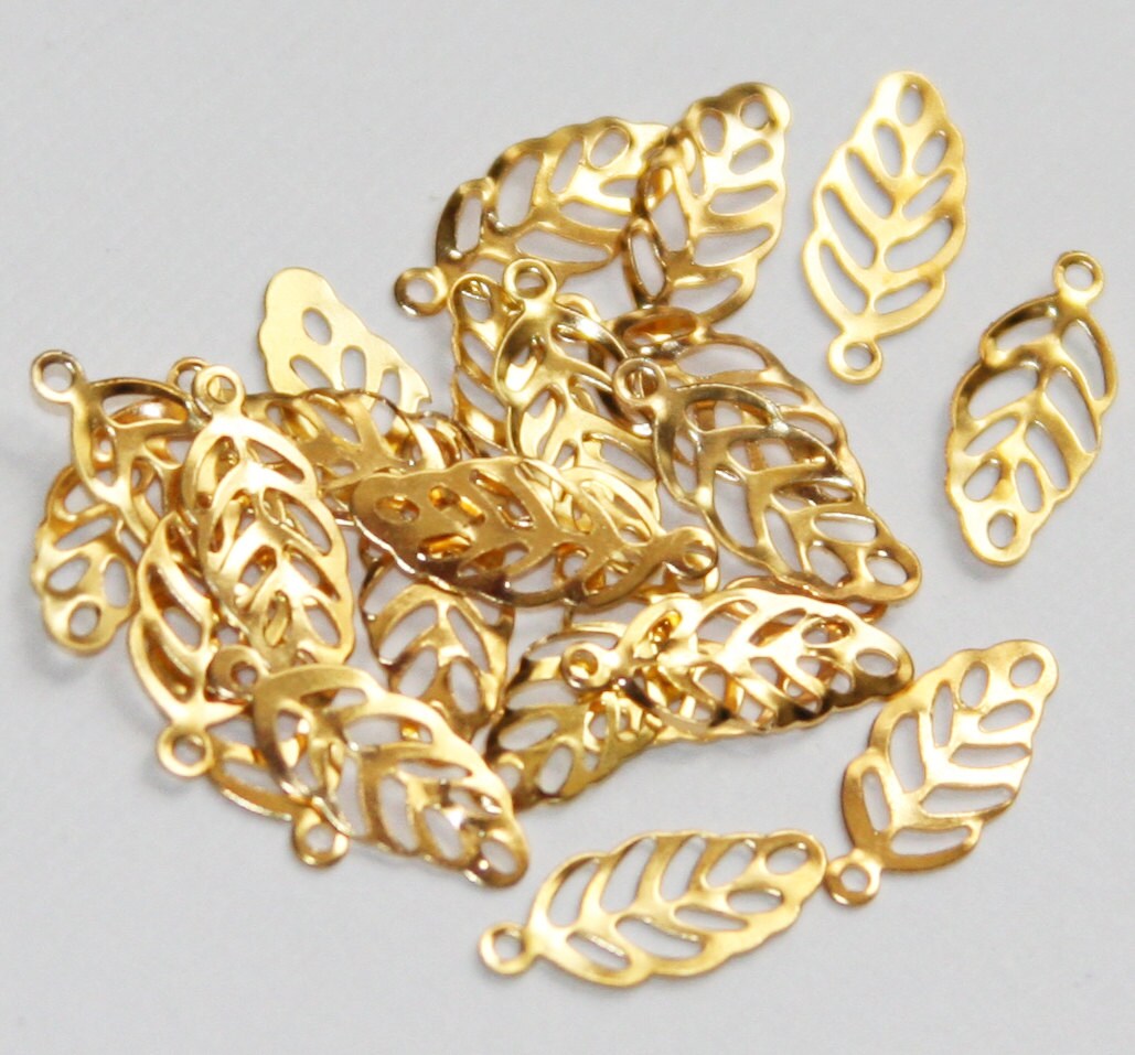 100 pcs of Gold Plated stamp leaf drops gold stamped leaf