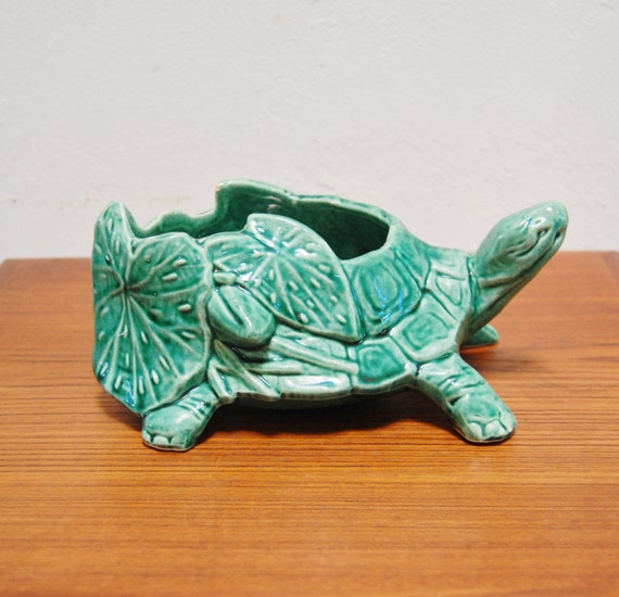 Vintage McCoy Pottery Planter 1950s Green Turtle