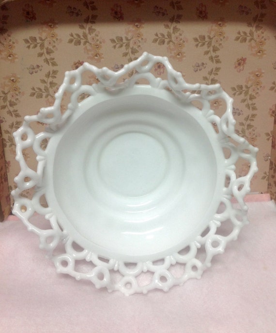 Vintage Open Lace Edge Milk Glass Bowl By Myalteredmuse On Etsy