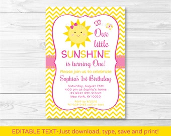 Sunshine Birthday Invitation / You Are My Sunshine / Chevron Birthday Invitation / INSTANT DOWNLOAD Editable PDF