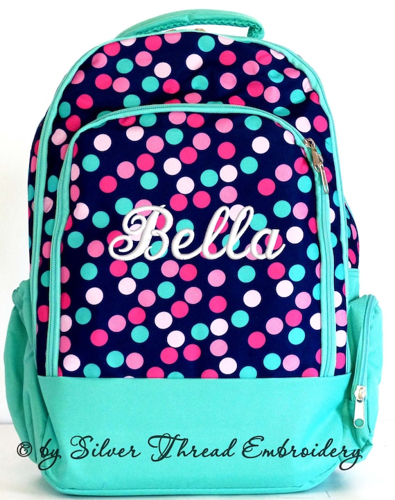 Girls Monogram Backpack Polka Dots School Personalized