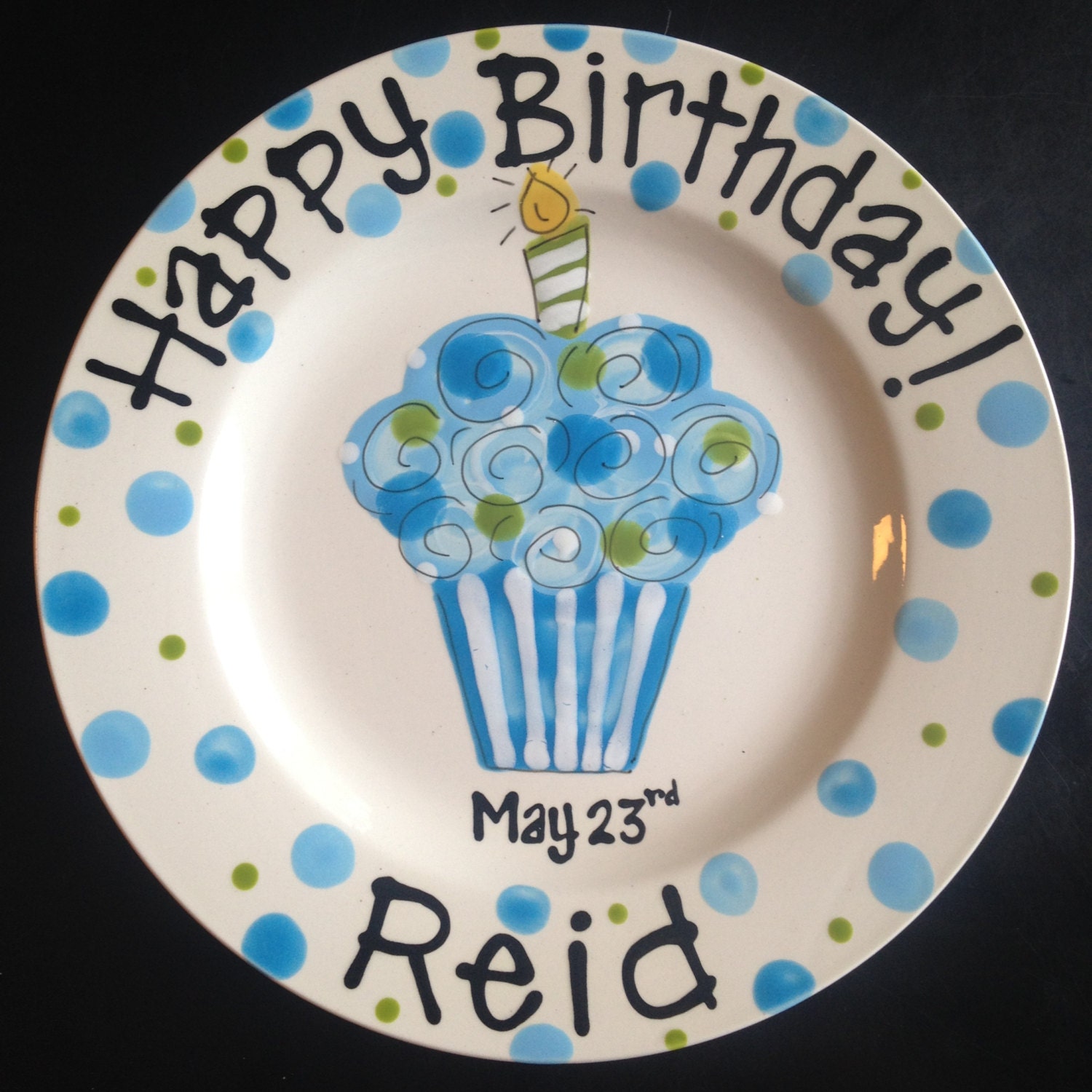 Hand Painted Personalized Birthday Plate Blue By Cutiepatooties1