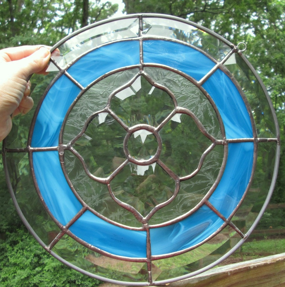 Round Stained Glass Panel Beveled Victorian by CartersStainedGlass