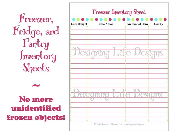 Freezer Pantry and Fridge Inventory Sheets Printable PDF