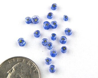 Handmade Lampwork Murrine Blue/Purple Daisy 104 COE Murrini slices 15 - R