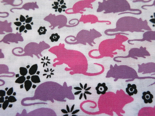 Cute Rat or Sweet Mouse hand printed cotton fabric RARE